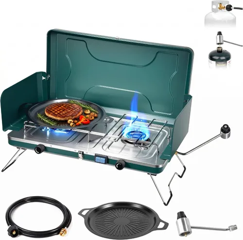 Miniatura 12 de Estufa de camping portátil de combustible dual Propane or Butane, 10,000 BTU, Automatic Ignition, Carrying Case & Windblocker, Emergency