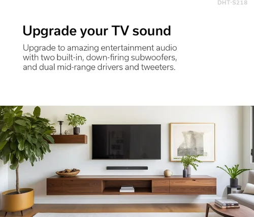 Miniatura 3 de Denon Barra de sonido DHT-S218 para Smart TV (Negro), 2.1 canales, audio 3D con Dolby Atmos, 2 subwoofers integrados, doble rango medio y tweeters