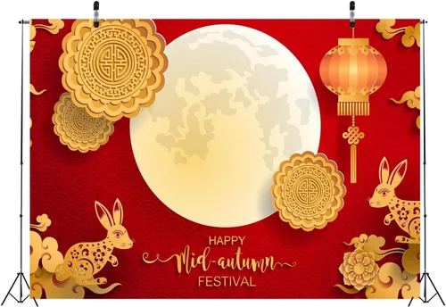 Miniatura 4 de BELECO Telón de fondo de tela de 5 x 3 pies para festival de mediados de otoño, día de mediados de otoño, escena de luna llena, linternas rojas