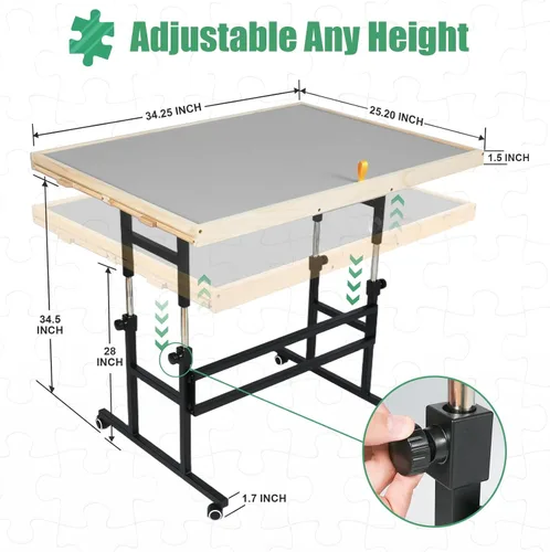 Miniatura 2 de ALL4JIG Mesa de rompecabezas de 1500 piezas con patas, mesa de rompecabezas ajustable de 24.53 x 33.19 pulgadas, tablero de rompecabezas de madera