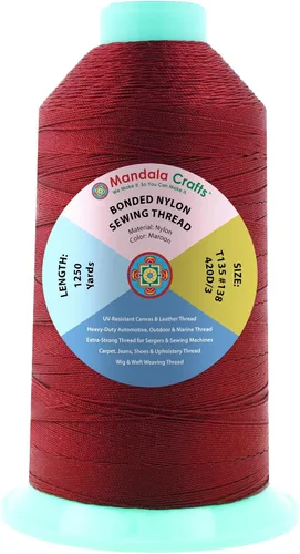 Miniatura 247 de Mandala Crafts - Hilo de nailon para coser cuero, tapicería, mezclilla y para trenzar el pelo; resistente, 1500 yardas, tamaño 69 T70 Marrón