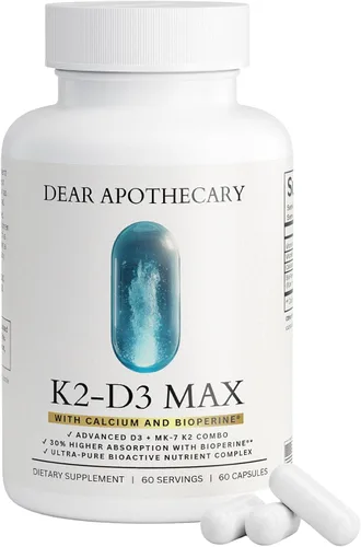 Suplemento de vitamina D3 K2 de 5000 UI - D3 5000 con K2 MK7 100mcg de calcio BioPerine - Salud ósea apoyo inmunológico Bienestar cardiovascular -