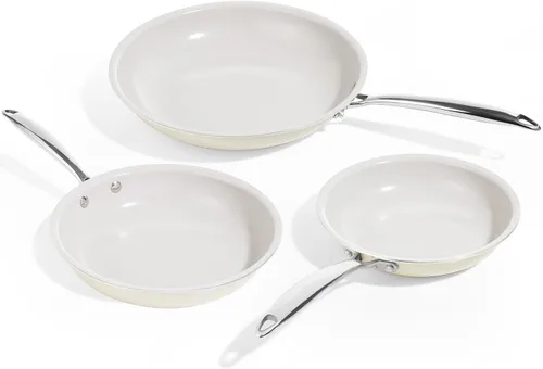 KITEXPERT Sartenes antiadherentes, juego de sartenes de cerámica de titanio para cocinar, sartenes de cerámica no tóxicas de 8, 9.5 y 11 pulgadas,