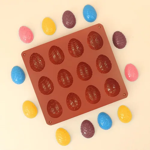 Miniatura 6 de Moldes de chocolate para huevos de Pascua, 3 piezas, moldes de silicona para dulces de Pascua, 12 diseños de moldes de huevo antiadherentes