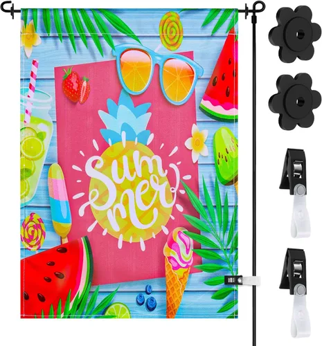 Banderas de jardín de verano de sandía para exteriores de 12 x 18 pulgadas, de doble cara, colorida bandera de jardín de verano de Hello Summer para