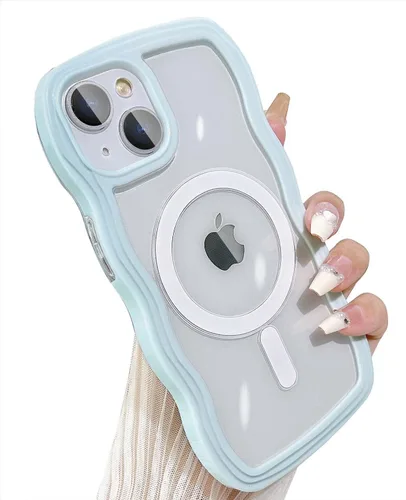 Miniatura 26 de Yeddabox Magsafe - Funda compatible con iPhone 13, diseño de ondas, lindo marco de colores de caramelo con ondas de agua, a prueba de golpes