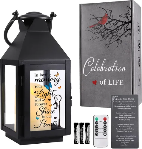 Miniatura 12 de Linterna conmemorativa con vela LED parpadeante y temporizador remoto, regalo de condolencias y duelo, recuerdo conmemorativo impreso UV