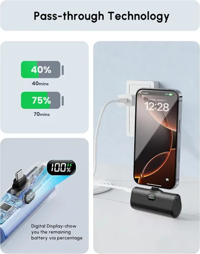 Miniatura 7 de Pequeño banco de energía USB C con soporte plegable para iPhone 17/Samsung Galaxy S25, cargador portátil del tamaño de la palma cargador de batería