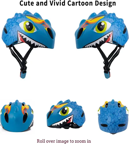 Miniatura 7 de Casco de bicicleta para niños y niñas de 3, 4, 5, 6 años, con dinosaurio 3D, ligero, certificado de seguridad, para niños pequeños, ciclismo, Azul