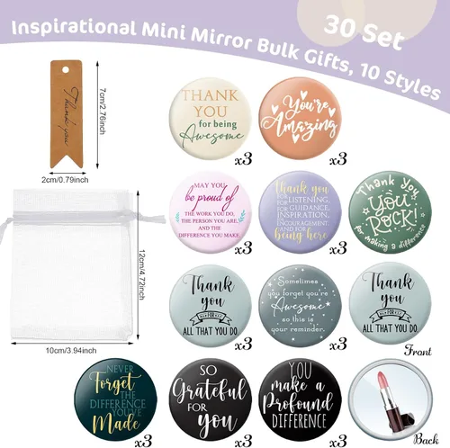 Miniatura 2 de Thyle 30 juegos de regalos de graduación para estudiantes, profesores, mujeres, mini espejo portátil y compacto inspirador, espejo de bolsillo a