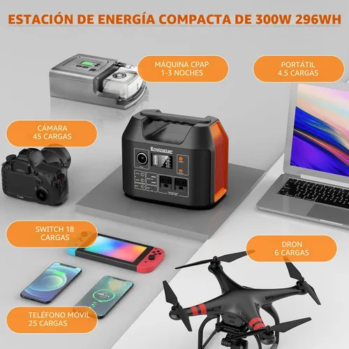 Miniatura 5 de EnginStar Estación de energía portátil de 300 W 296 Wh con salida de CA de onda sinusoidal pura de 110 V para acampar al aire libre, caza