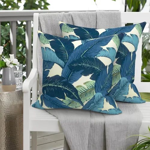 Miniatura 491 de Juego de 2 almohadas para exteriores de 16 x 16 pulgadas, repelentes al agua con interiores, para muebles de patio, hogar, jardín, geometría bohemia