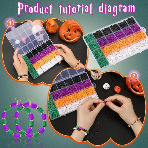 Miniatura 4 de Augshy 4200 cuentas de arcilla de Halloween Heishi planas, redondas, espaciadoras de polímero para hacer joyas, collares, pulseras y aretes