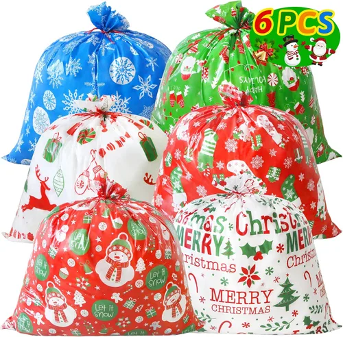 Miniatura 10 de ZMCINER 38 PCS bolsas de regalo de Navidad con cordón de varios tamaños, bolsas de Navidad con cordón para regalos de Navidad, regalos
