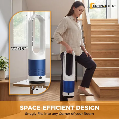 Miniatura 6 de NEWBULIG Ventilador de torre sin aspas de 22 pulgadas para dormitorio, ventilador silencioso oscilante de 80°, 8 velocidades, temporizador de 9H