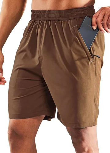 Miniatura 25 de MIER - Pantalones cortos de correr para hombre, de secado rápido, con bolsillo con cremallera, cintura elástica, pantalones cortos atléticos