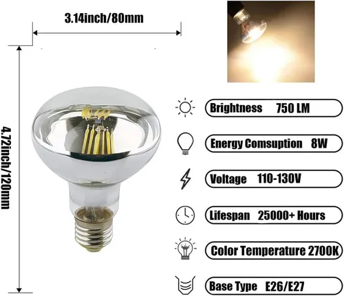 Miniatura 2 de KLED Bombilla LED Edison vintage, regulable, reflector de luz LED de inundación, R80 BR30 8 W (equivalente a 80 W), 800 lúmenes, 2700 K