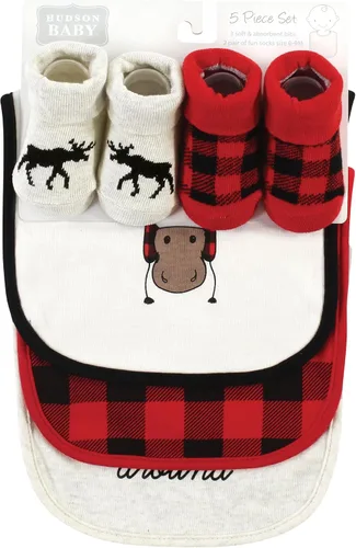 Miniatura 243 de Hudson Baby Conjunto de babero y calcetines unisex de algodón para bebé
