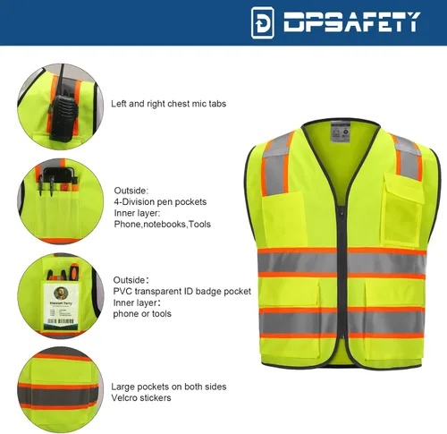 Miniatura 3 de Chaleco de seguridad clase 2 de alta visibilidad con 9 bolsillos, chaleco Hi Vis con tiras reflectantes de 2 pulgadas de ancho, chaleco de seguridad