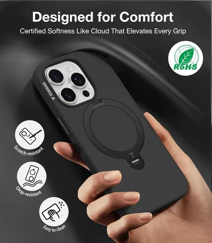 Miniatura 5 de TORRAS Funda de silicona líquida para iPhone 16 Pro con anillo magnético giratorio de 360 grados y control de cámara, compatible con MagSafe, Funda