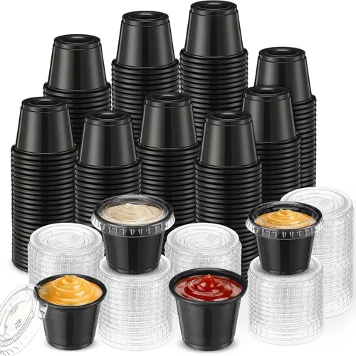 Macarrie 1000 Pieces 1 oz Containers with Lids Portion Cups Disposable Souffle Cups Sauce Cup Salad Dressing Container Plastic Food Cup for
