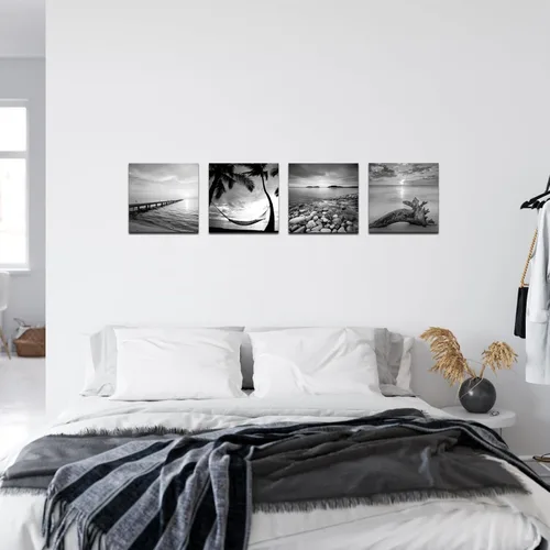 Miniatura 3 de sechars - Arte de pared de playa en blanco y negro, pintura de paisaje marino, paisaje de amanecer, imagen giclée, lienzo enmarcado para sala