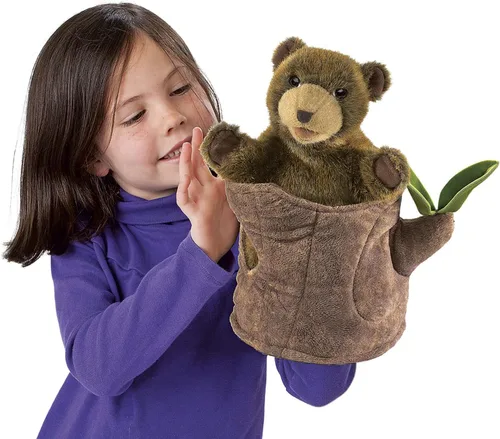 Miniatura 3 de Folkmanis Títere de mano de oso en tocón de árbol, marrón