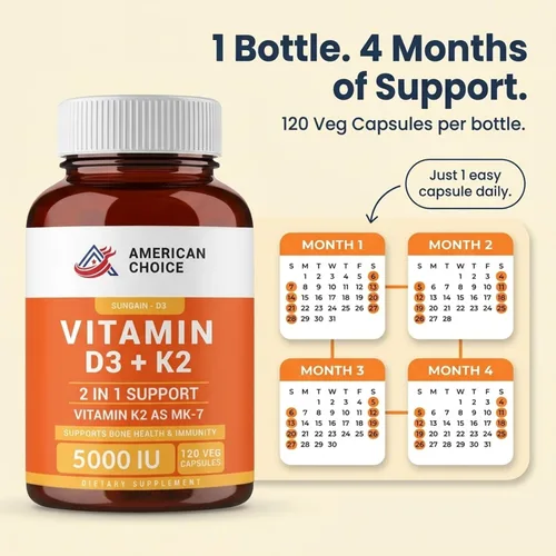 Miniatura 8 de Vitamina D3 5000 UI – Apoyo mejorado para huesos, corazón e inmunitarios – Apoya la absorción de calcio, fórmula limpia y confiable