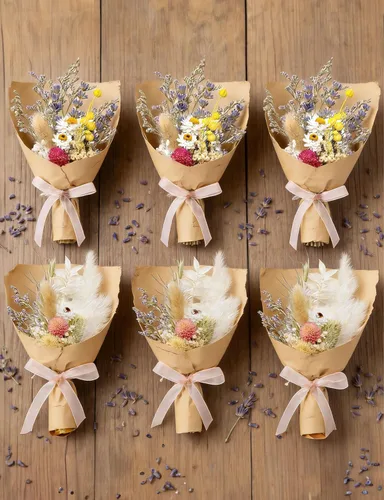 Miniatura 6 de Juego de 6 mini ramos de flores secas, mini ramo rosa, decoración de platos de fiesta, caja de propuesta de dama de honor y niña de las flores