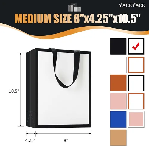 Miniatura 3 de Bolsas de regalo blancas y negras, 20 bolsas de regalo medianas de 8 x 4.25 x 10.5 pulgadas, bolsas de regalo blancas y negras con asas, bolsas