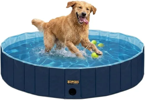 KOPEKS Bañera para piscina al aire libre, portátil, plegable, ideal para mascotas, XL 63 x 12 pulgadas, azul, azul piscina-XL