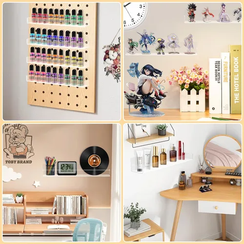 Miniatura 4 de Estante acrílico para especias de montaje en pared, estantes flotantes transparentes de 15 pulgadas, estantería colgante invisible para niños