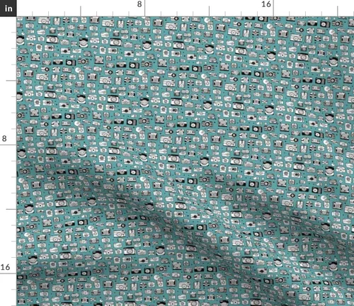 Miniatura 3 de Tela de Spoonflower – Cámara vintage Cool Retro Toy fotografía género azul neutro, pequeño impreso en tela de algodón de la firma de pétalos por The