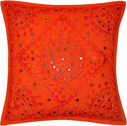 Miniatura 12 de Fundas de almohada decorativas hechas a mano 100% algodón, fundas de cojín (tamaño 16 x 16, color: amarillo)