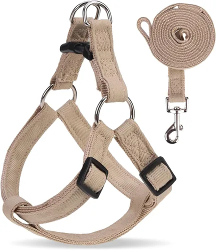 Miniatura 19 de Juego de arnés para perro con correa y collar de corbatín - Arnés para cachorro a cuadros beige, a prueba de escape, chaleco ajustable sin tirones