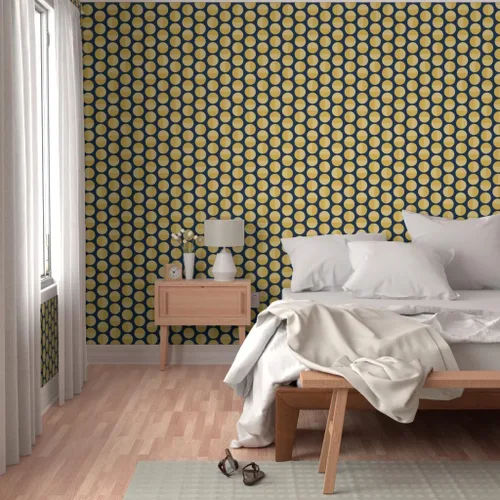 Miniatura 5 de Papel tapiz autoadhesivo para despegar y pegar, diseño de círculos de mediados de siglo, amarillo medianoche, moderno geométrico mostaza, papel