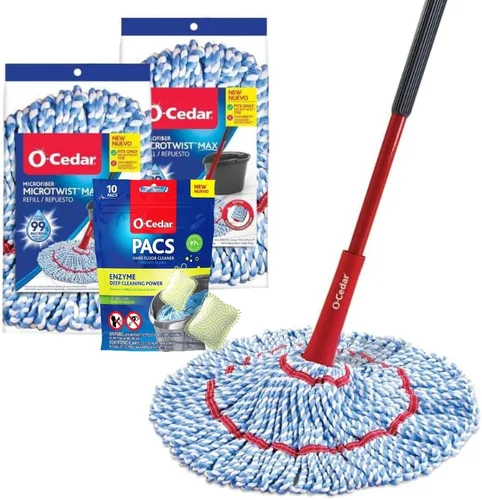 Miniatura 14 de O-Cedar MicroTwist MAX Trapeador de microfibra con torsión y 2 repuestos extra Cuenta con escurrido sin usar las manos Cabezal de trapeador