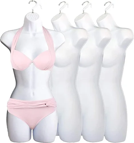 Miniatura 24 de Maniquí Femenino de Cadera de Torso Largo Espalda Hueca Cuerpo Apilable Forma de Vestido con Gancho Colgante para Exhibición de Camisetas, Encimera