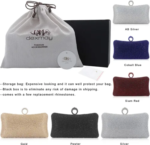 Miniatura 7 de Dexmay - Bolso de mano con diamantes de imitación y cierre de cristal, para fiesta nupcial de boda