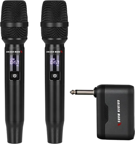 Micrófono inalámbrico, 2.4 GHz Pro AI Auto Match Canales Recargables Paquete de 2 Micrófonos con Recepción estable de hasta 300 pies para cantar,
