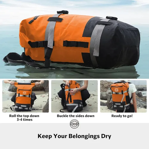 Miniatura 4 de STOVER 5/10/25/30/40/55L Waterproof Dry Bag- Roll-Top Backpack w/Phone Case- Kayaking, Hiking, Camping, Boating- Men/Women 40L Naranja