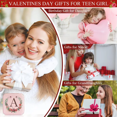 Miniatura 5 de Parima Regalo para mujeres Idea de regalo para adolescentes adolescentes Joyero de viaje con inicial rosa Joyero pequeño para mujeres y niñas