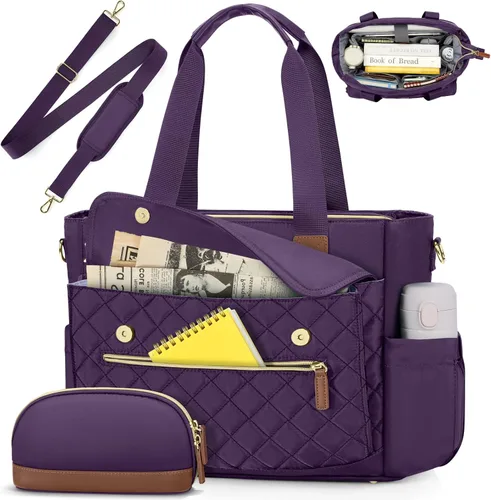 Miniatura 11 de RAINSMORE Bolsa de mano para profesores de 15.6 pulgadas para laptop para mujeres con bolsa pequeña, bolsas de trabajo, bolsa de enfermera, maletín
