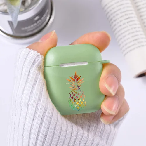 Miniatura 5 de Funda verde para AirPod 1 y 2 con llavero mosquetón + bolsa de almacenamiento, pintura colorida piña funda inalámbrica para auriculares inalámbricos