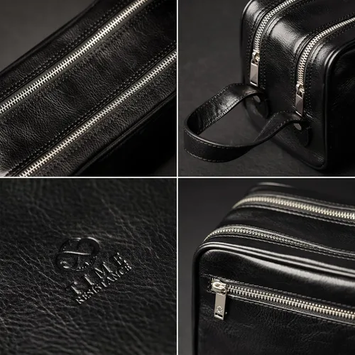 Miniatura 5 de Time Resistance Bolsa de cosméticos de cuero - Kit de aseo italiano Dopp (negro)