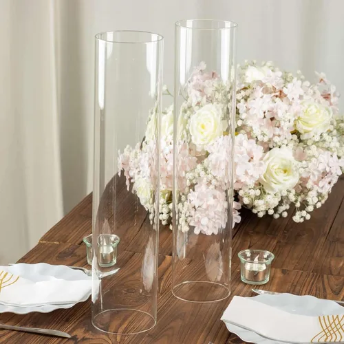 Miniatura 2 de Efavormart Paquete de 2 Portavelas Candelabro Transparente de 18", Pantalla de Vidrio para Vela, Pantalla de Vela Huracán de Extremo Abierto