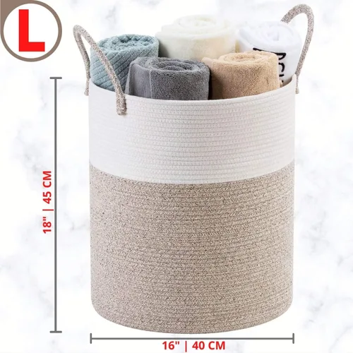 Miniatura 2 de MINTWOOD Design Cesta decorativa grande de cuerda de algodón tejida de 18 x 16 pulgadas, canasta alta para ropa sucia, canasta para sala de estar