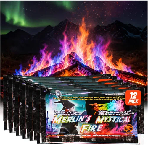 Mystical Fire Merlin's Fire - Paquetes que cambian de color para fogatas, fogata de larga duración, encantada, multicolor, diversión familiar mágica
