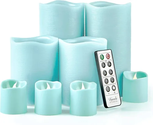 Miniatura 17 de FURORA LIGHTING Velas sin llama verde ombré, cera real, brillo ajustable, control remoto y temporizador, 4 pilares (3 x 4, 3 x 6) y 4 votivos