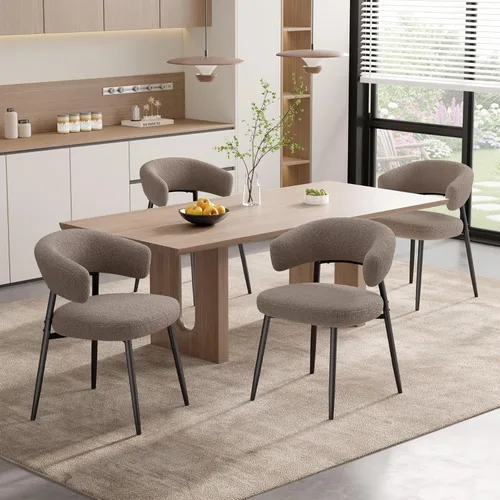 Miniatura 15 de Juego de 2 sillas de comedor, sillas de cocina modernas de mediados de siglo, silla de comedor tapizada Boucle con respaldo curvado y patas de metal